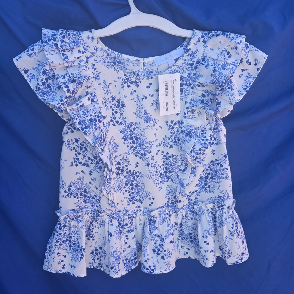 Sugarlips White and Blue Floral Kids Blouse